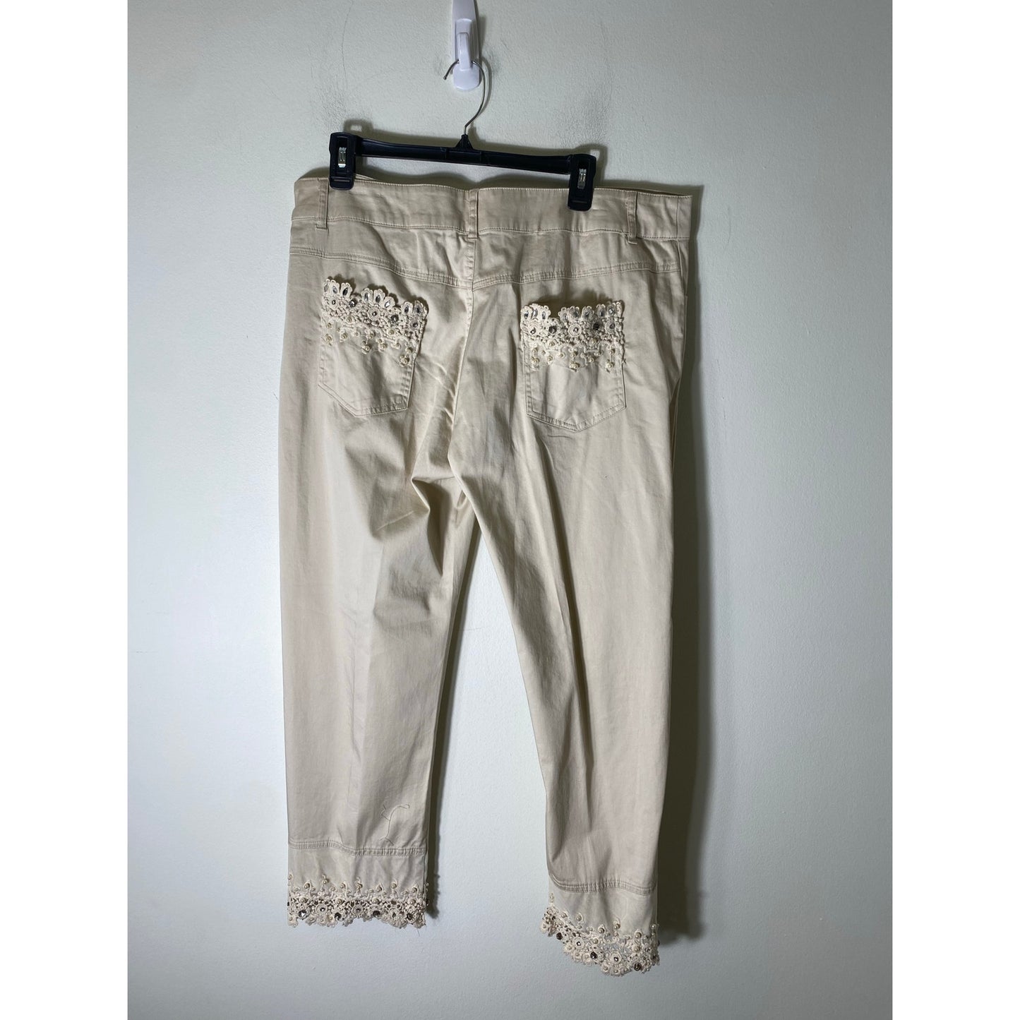 Style Tan Slacks W Pearl/Diamond Embellishments sz 14