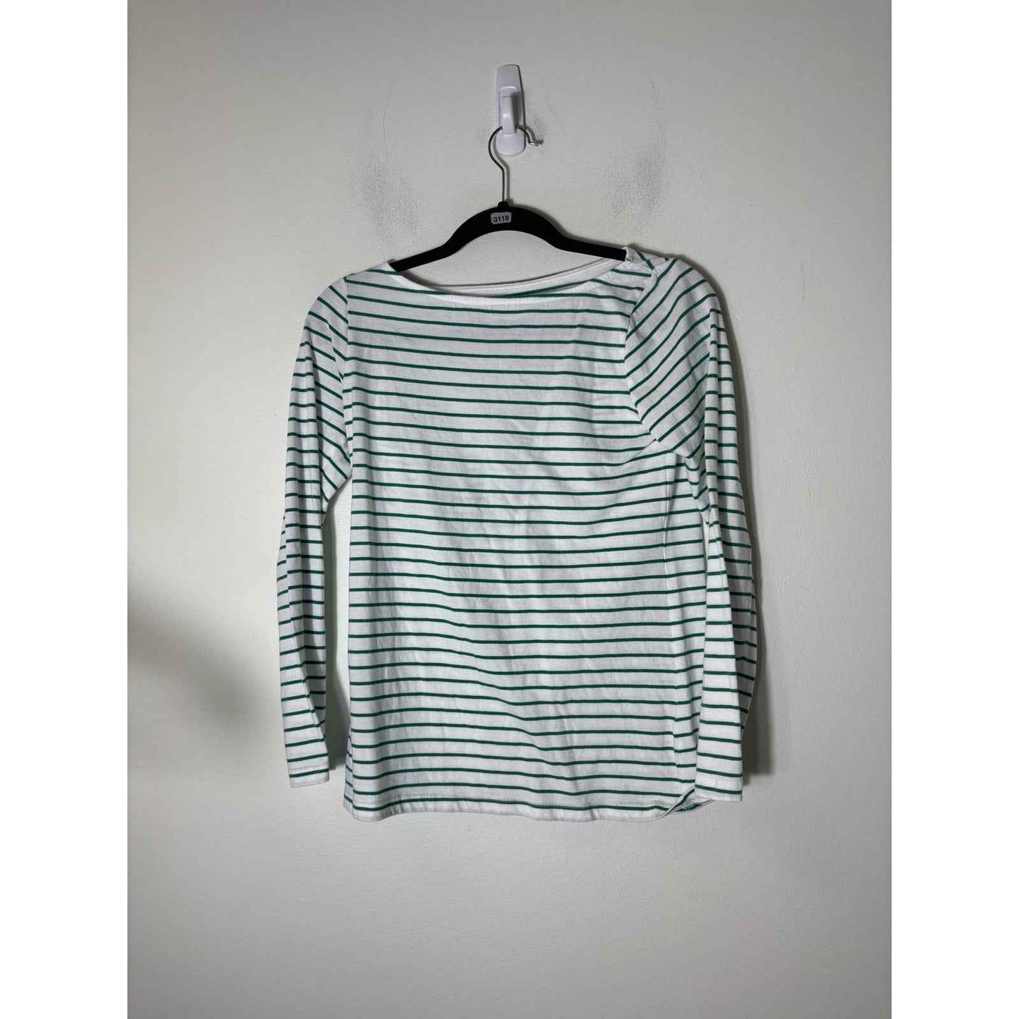 Ann Mashburn White Green Stripe Cotton Long Sleeve Shirt Sz S