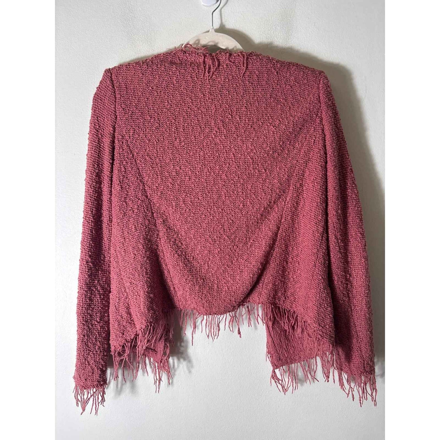 IRO Duty Pink Long Sleeve Textured Open Front Cropped Cardigan Sz 36