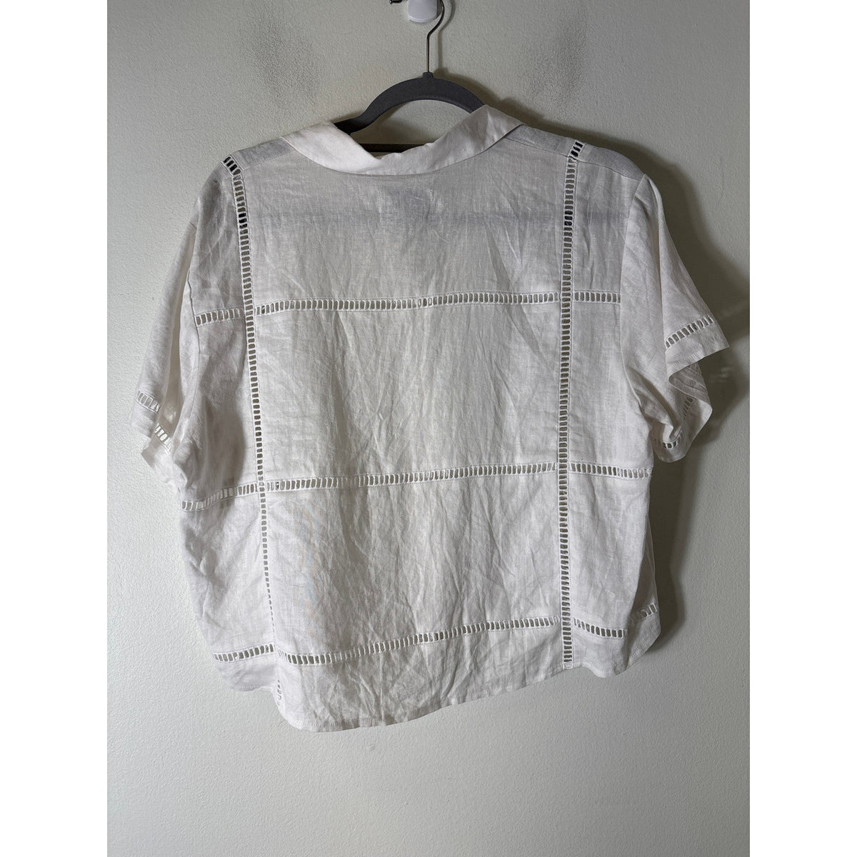 Le Jean White Short Sleeve Button Up Collared Shirt Sz M