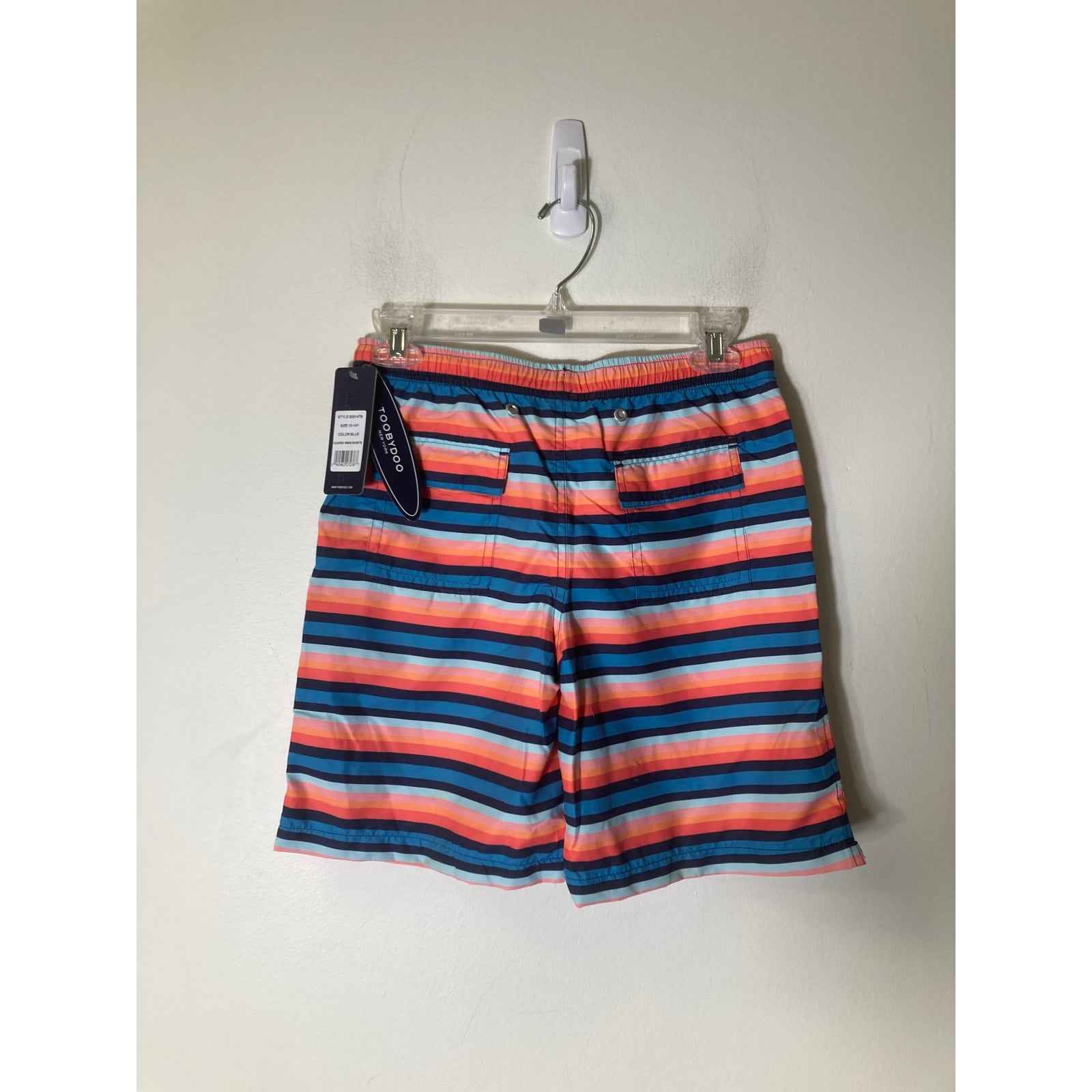 Boy's NWT Toobydoo Blue Stripe Swim Trunks Sz 13/14
