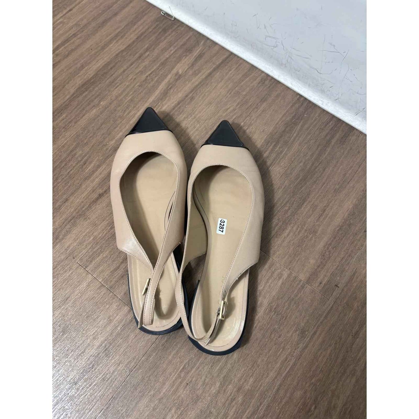 M.Gemi Nude Slingback Flats with Black Patent Toe Sz 38.5 (7.5)