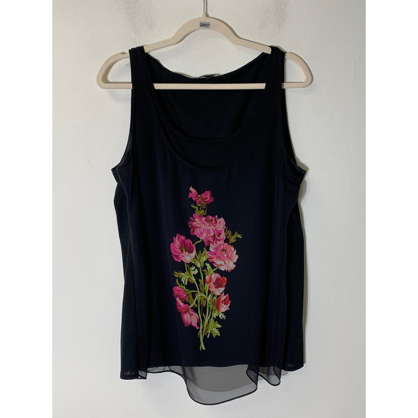 Worth Black Double Tank with Pink Flower on Front Sz L