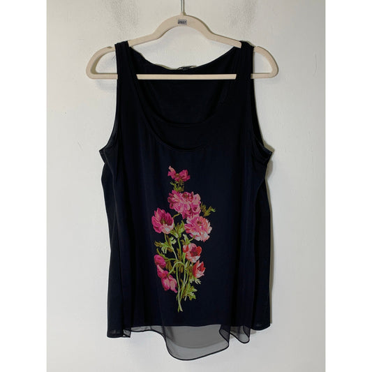 Worth  Black Double Tank with Pink Flower on Front Sz L