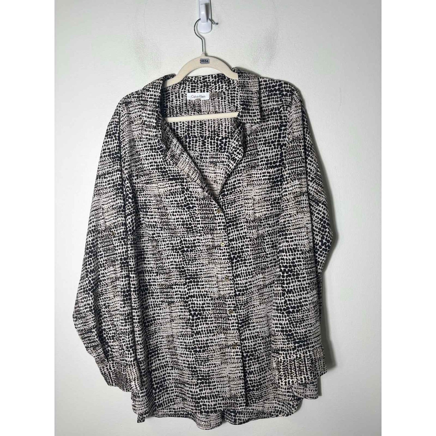 Calvin Klein Black White Print Long Sleeve Button Up Shirt Sz 2X