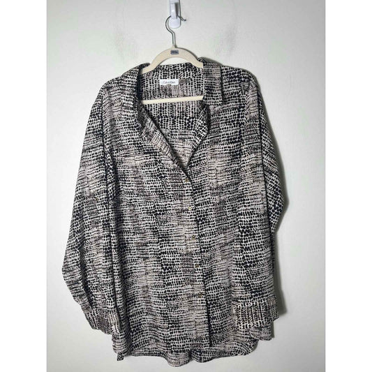 Calvin Klein Black White Print Long Sleeve Button Up Shirt Sz 2X