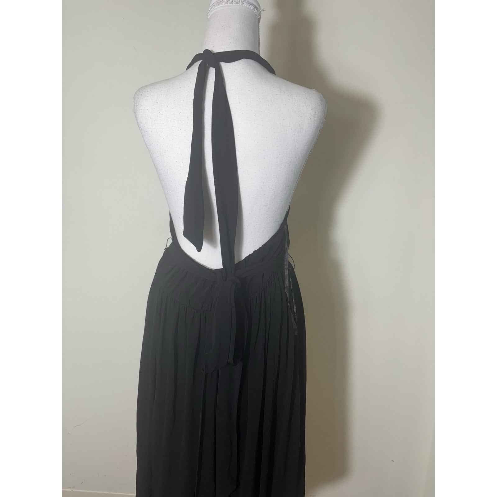 BCBG Black Backless Halter Midi Dress Sz M
