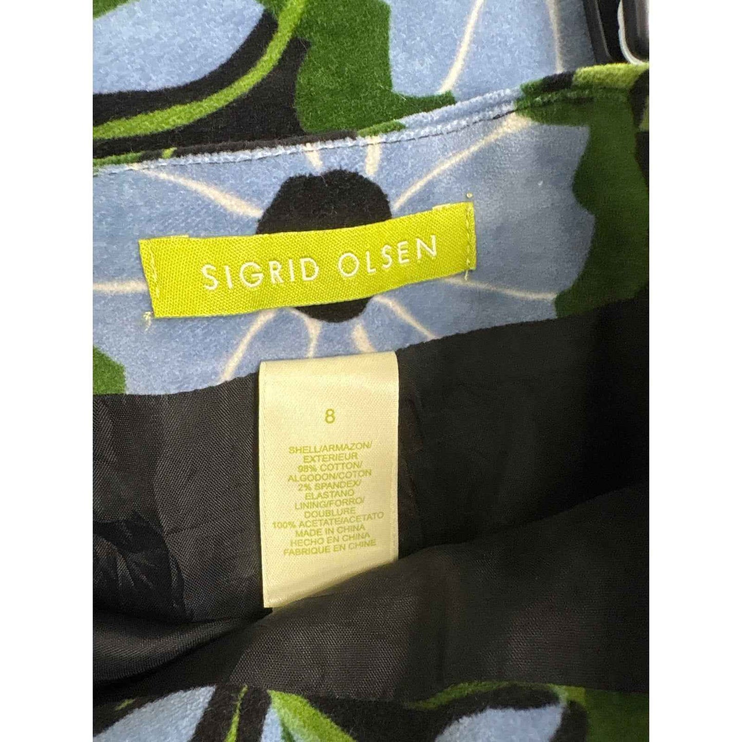 Sigrid Olsen Blue,Black&Green Floral Velvet Pencil Skirt Sz 8