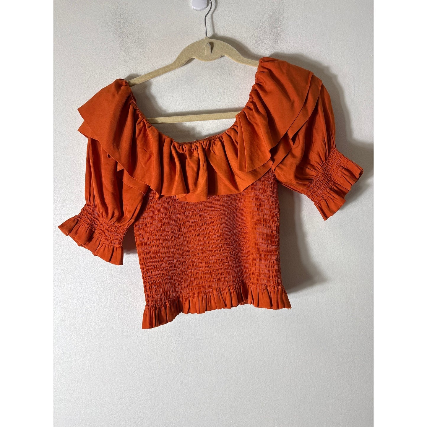 Habitual Dark Orange Short Sleeve Smocked Boat Neck Top Sz 16
