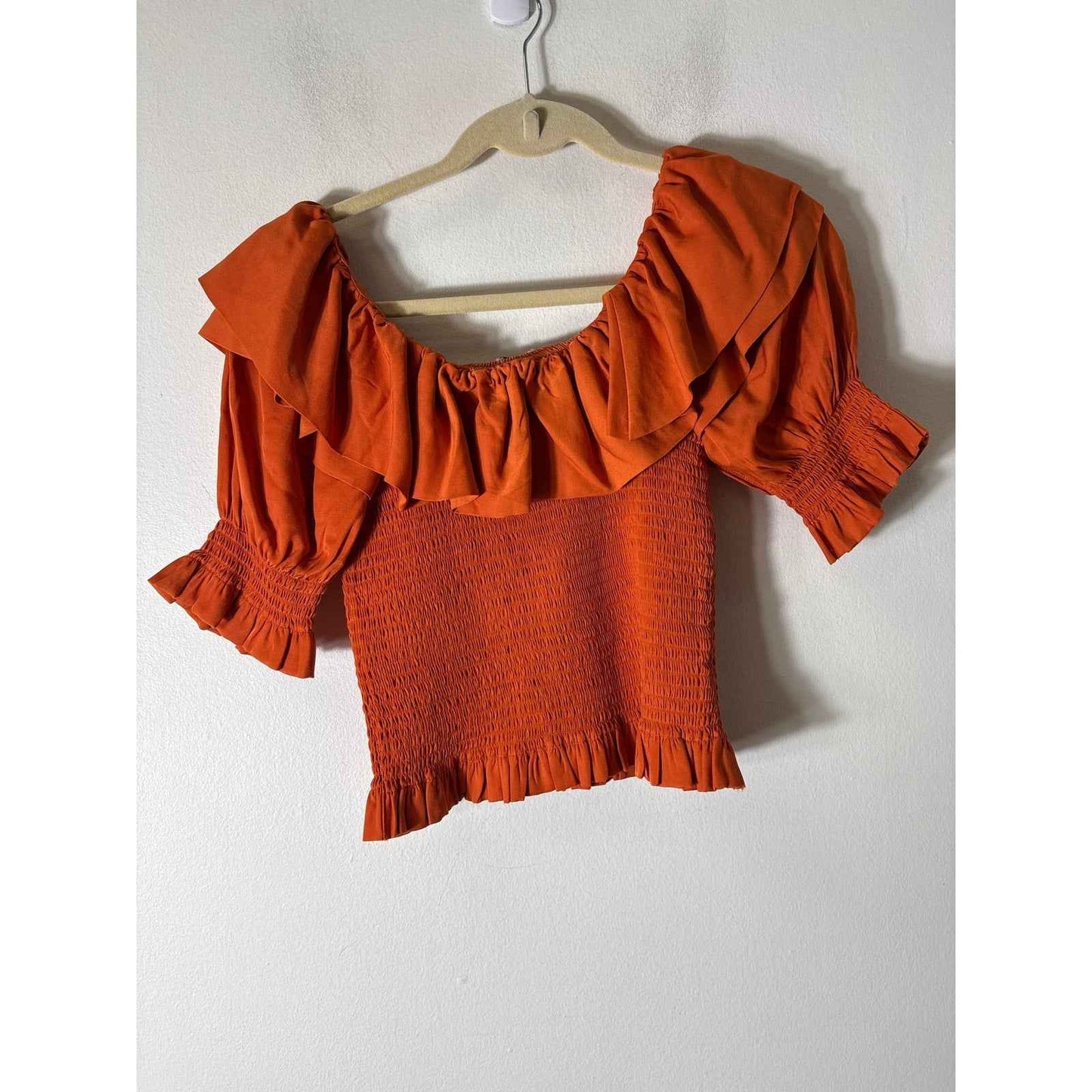 Habitual Dark Orange Short Sleeve Smocked Boat Neck Top Sz 16