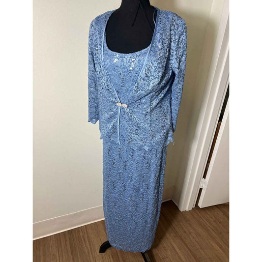 R&M Richards Dusty Blue Lace/sequin form gown and Jacket. NEW Sz 6