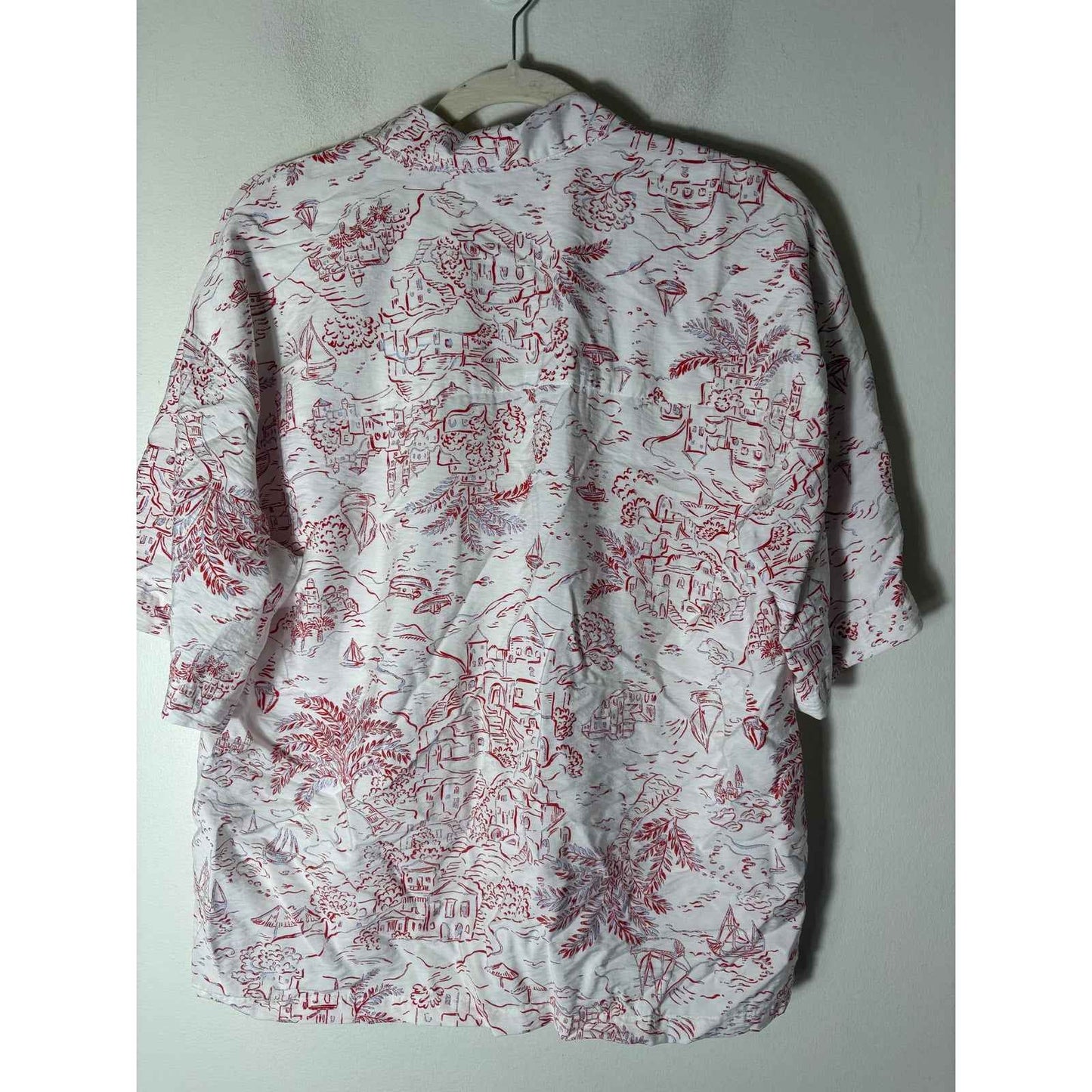 New Kappahl Red and White Vacation Scene Shirt Sz S