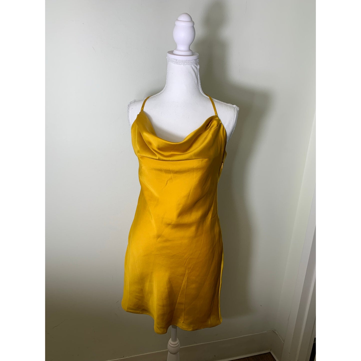 NWT Lovers + Friends Mustard Spaghetti Strap Cocktail Dress S