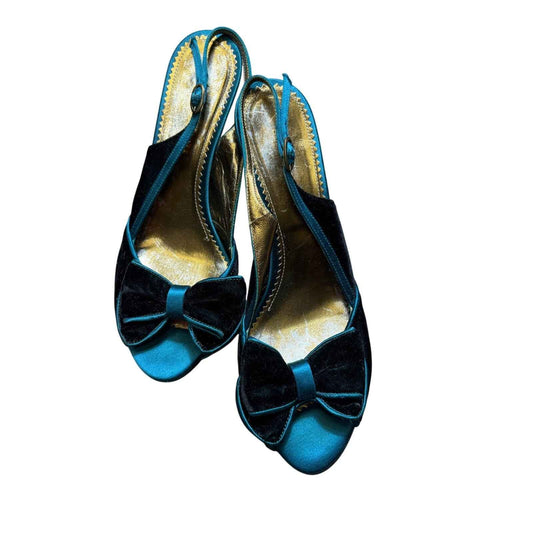 BCBG Teal Peep Toe Sling Back Heels Sz 8