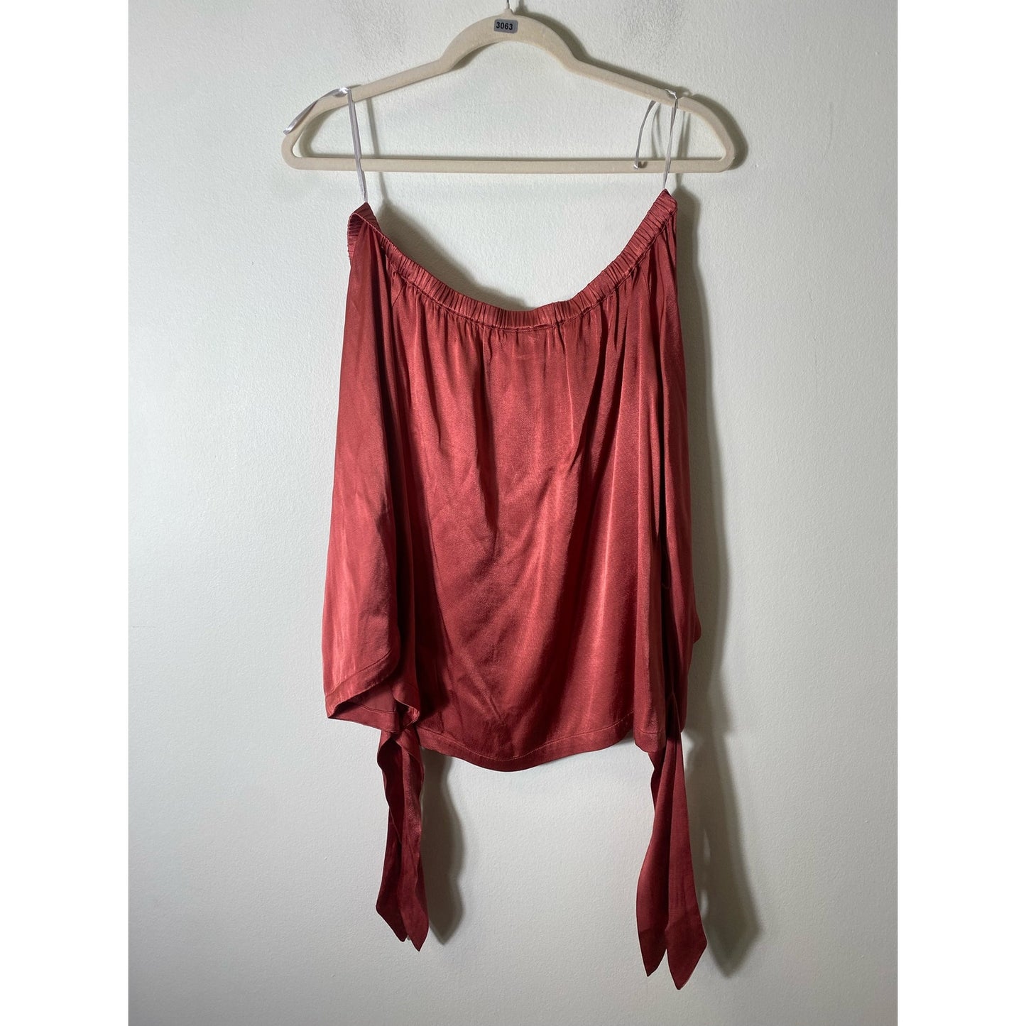 PS The Label Red Satin Off Shoulder Long Sleeve Top Sz XS