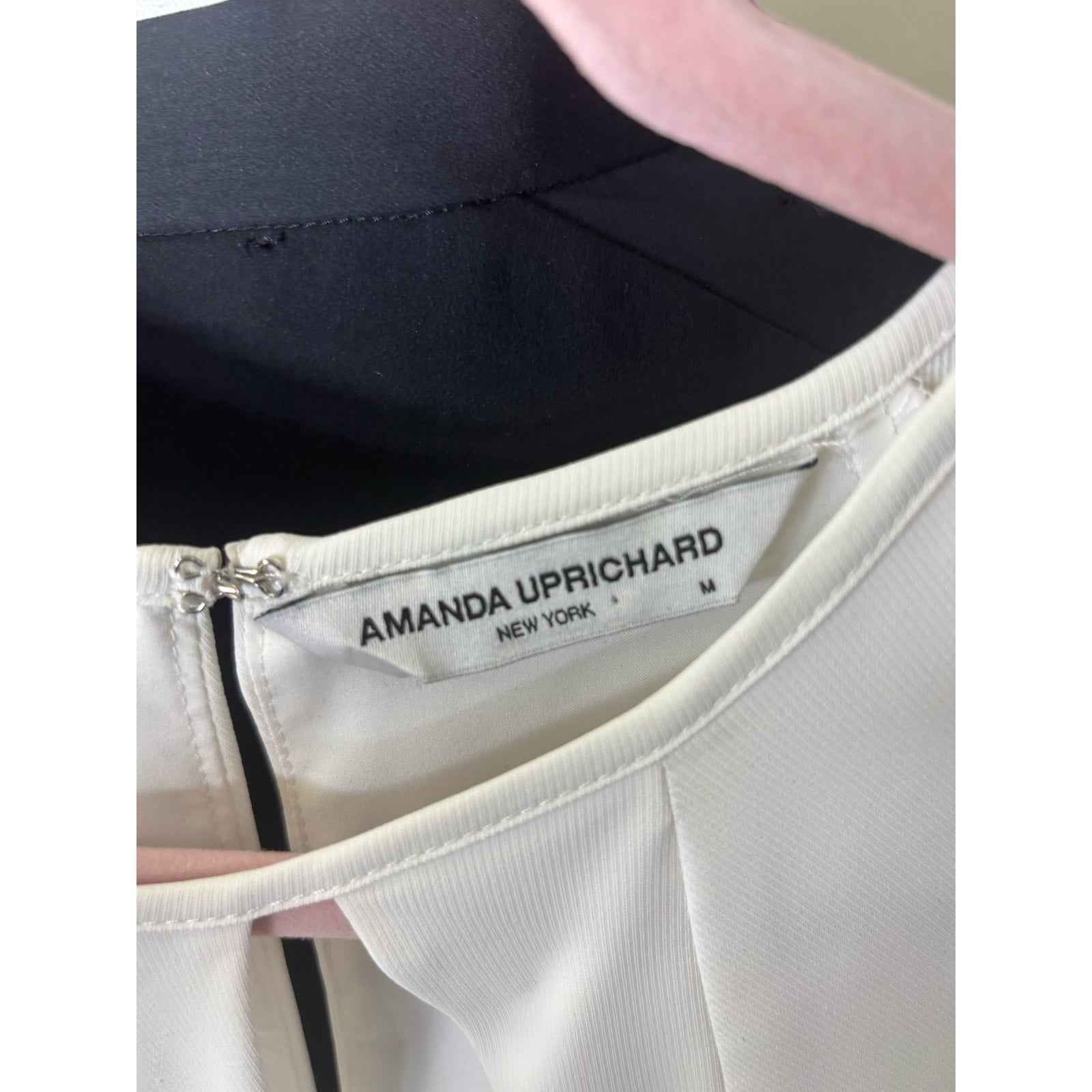 Amanda Uprichard White 3/4 Sleeve Blouse with Chest Cut Outs Sz M