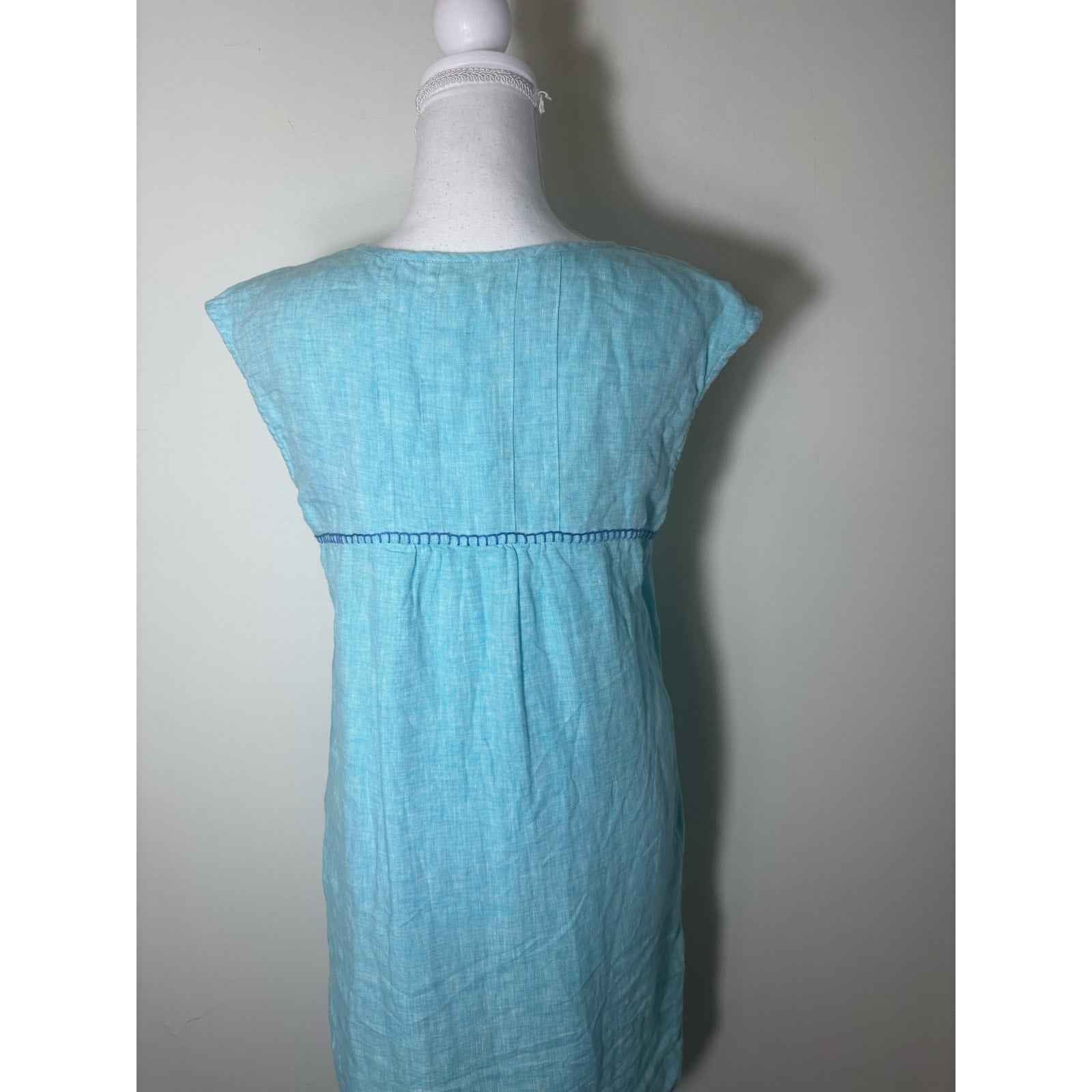 Roller Rabbit Teal Sleeveless Embroidered Linen Dress Sz XS