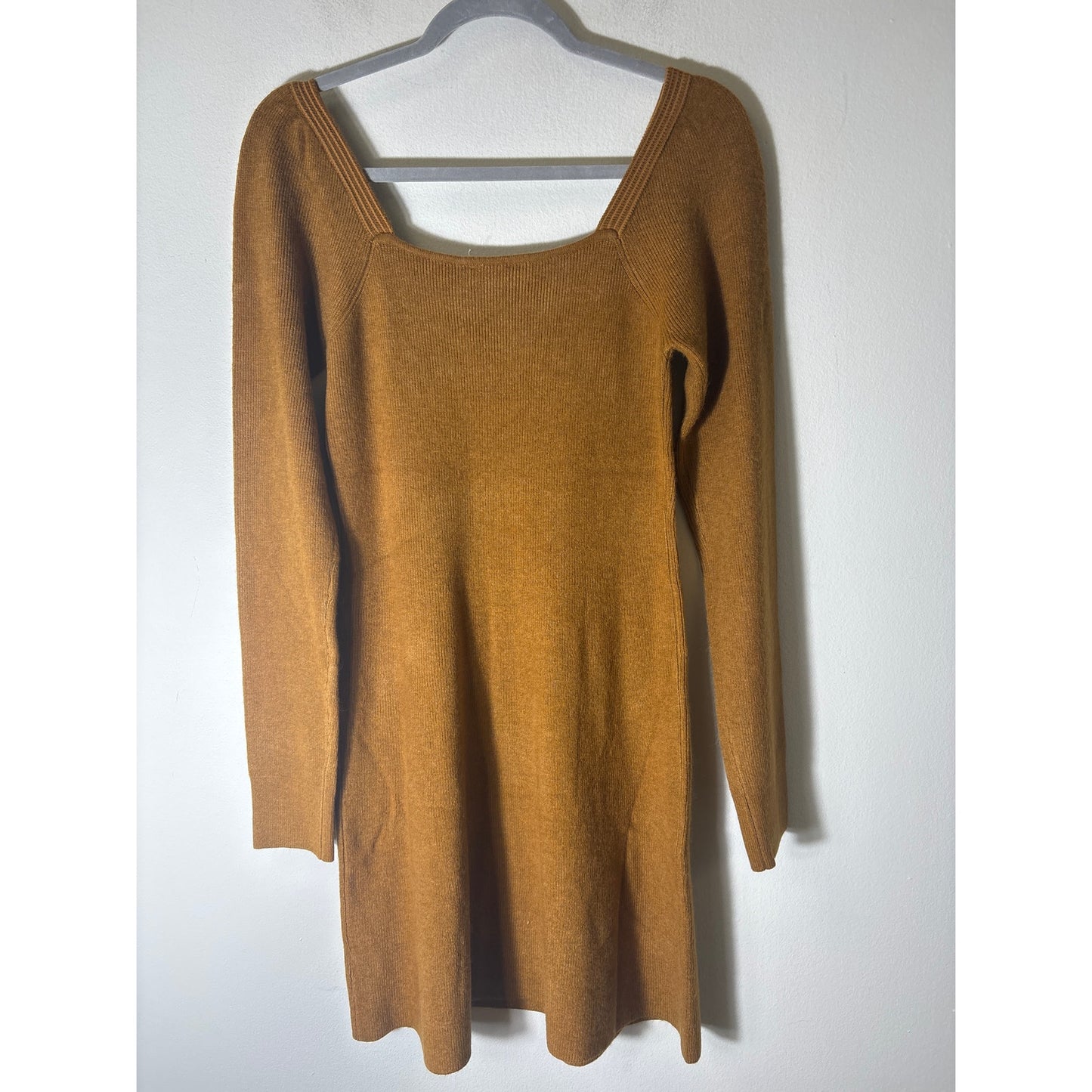 NWT Hem and Thread Mustard Brown Long Sleeve Knit Sweater Dress Sz M