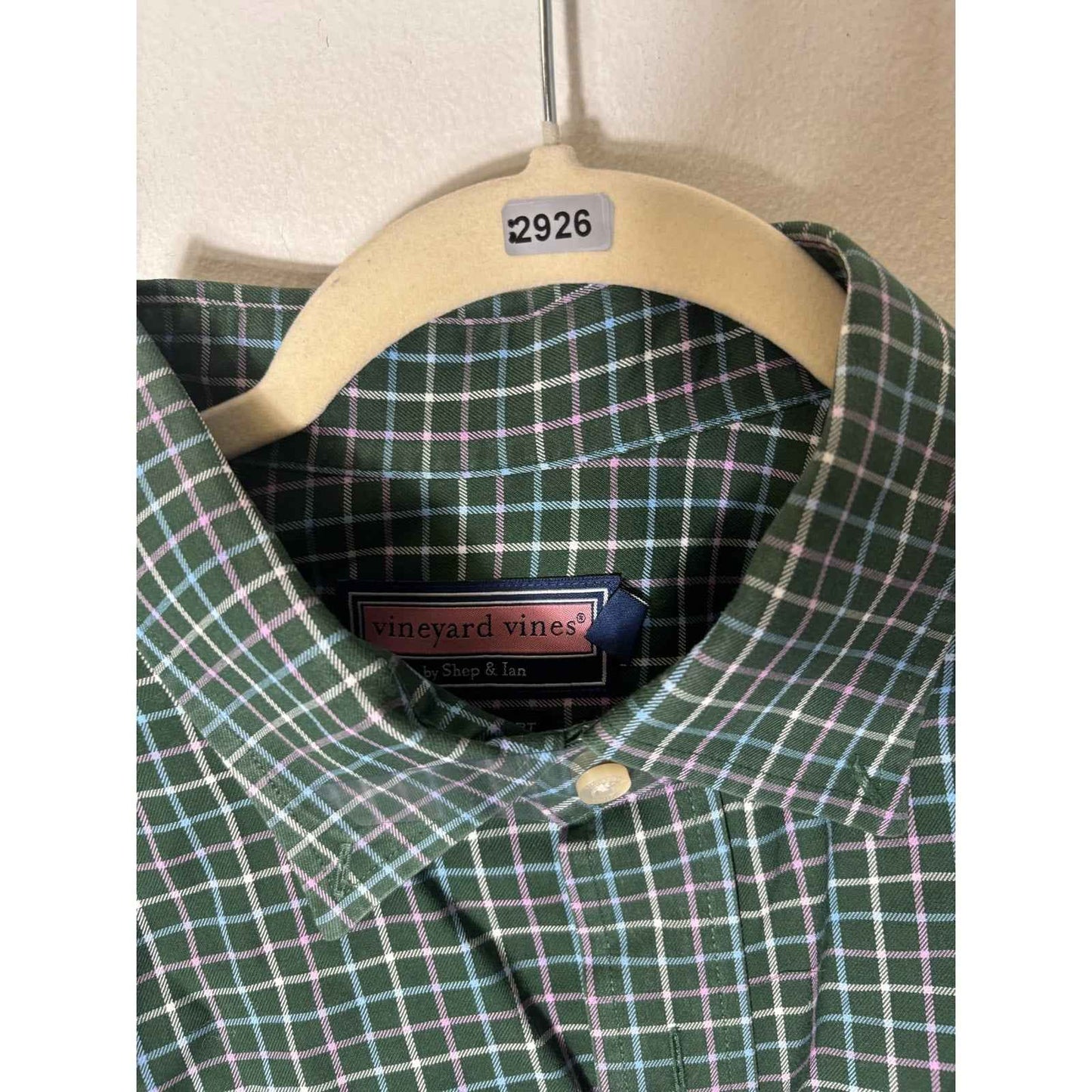 Mens Vineyard Vines Green and Pink Plaid Long Sleeve Shirt Sz L