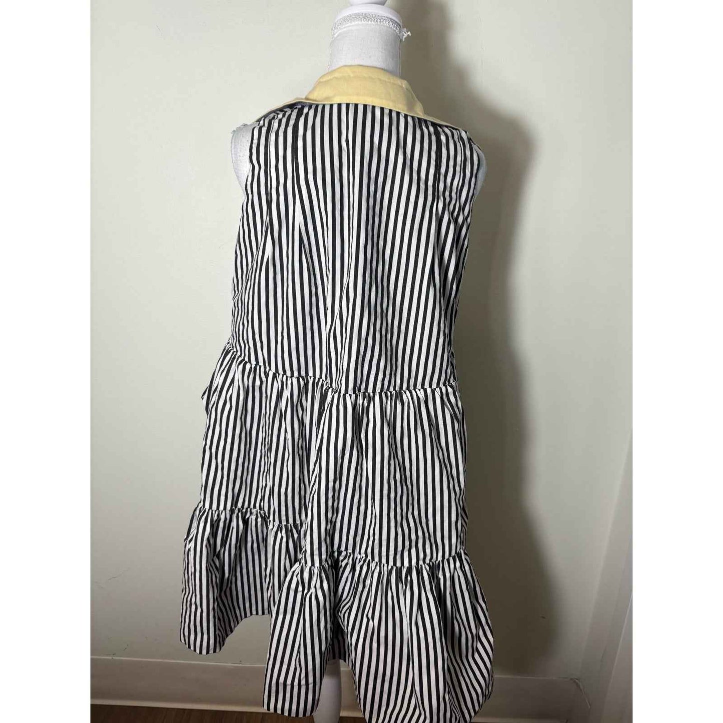 Buru Gray and Black and White Stripe Reversible Sleeveless Tiered Mini Dress Sz