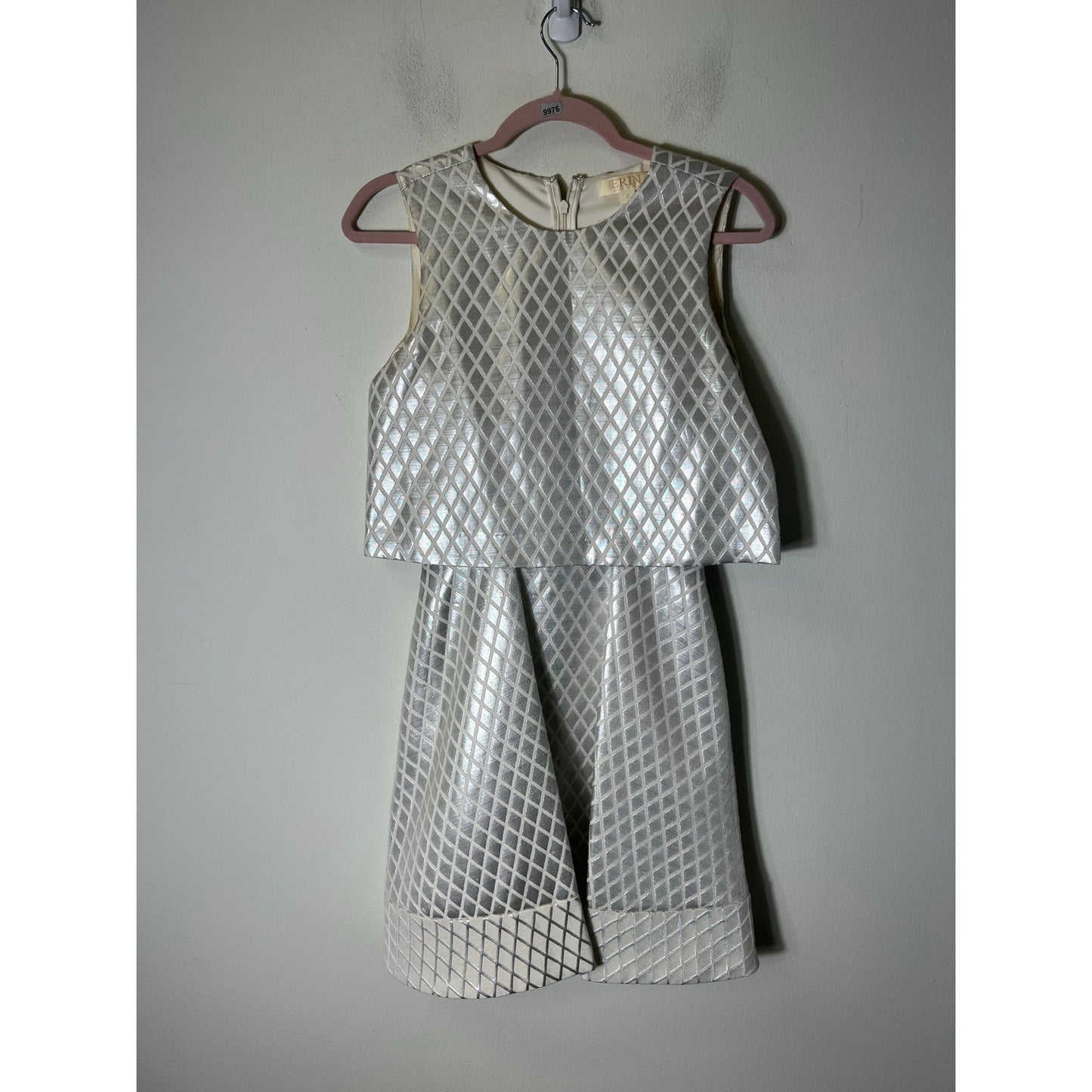 Erin by Erin Featherston Silver Diamond Tiered Cocktail Dress sz 0