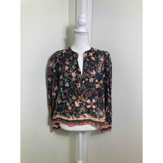 Ulla Johnson Black With Teal/Orange Florals Shirt Sz 4