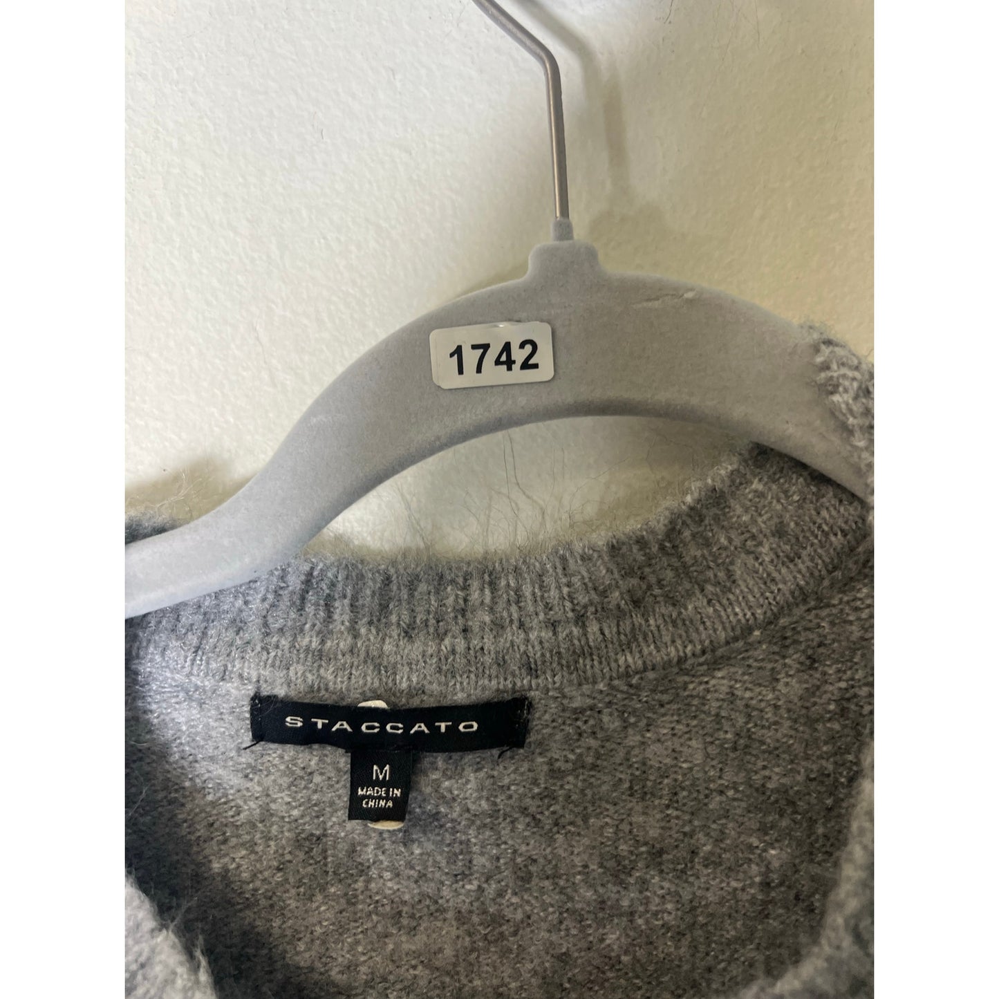 Staccato Gray White Dot Long Sleeve Crew Neck Sweater Sz M