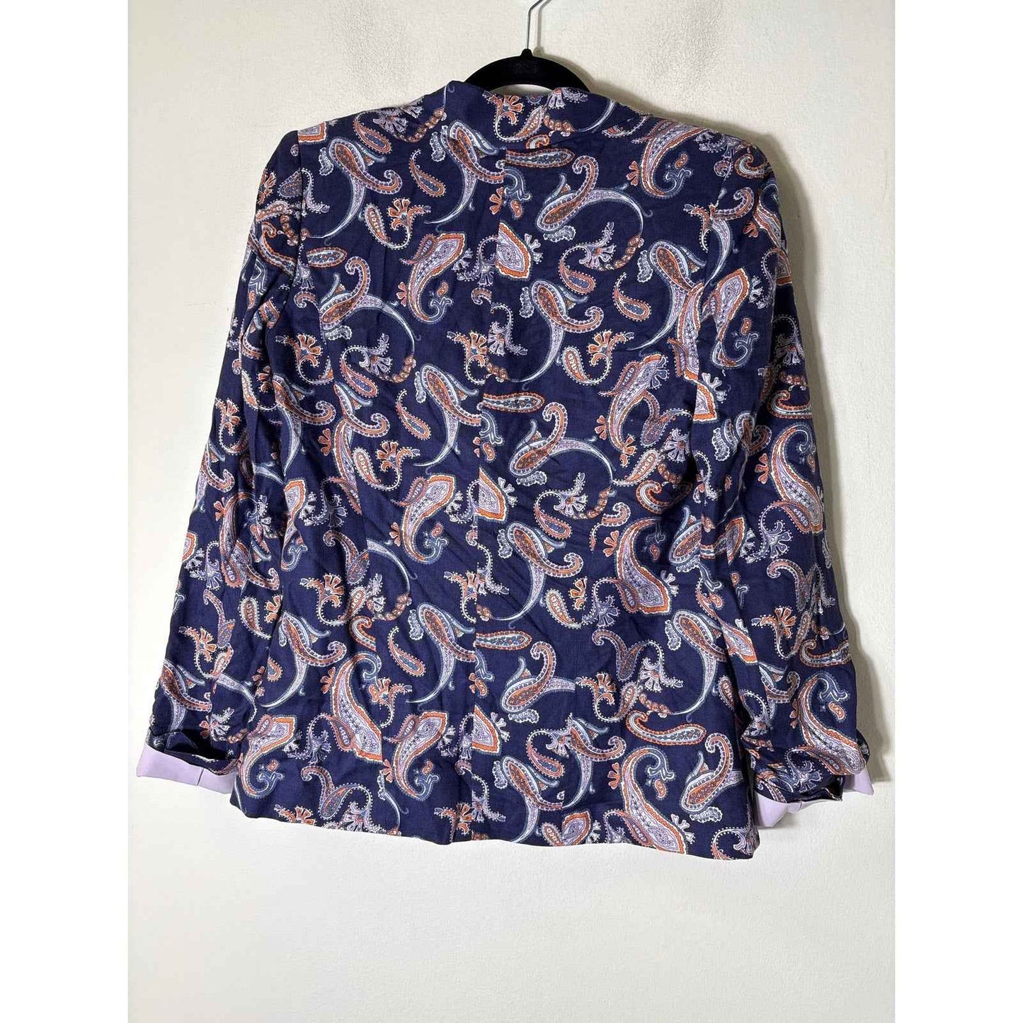 Hinge Navy Blue Orange Paisley One Button Long Sleeve Blazer Sz S