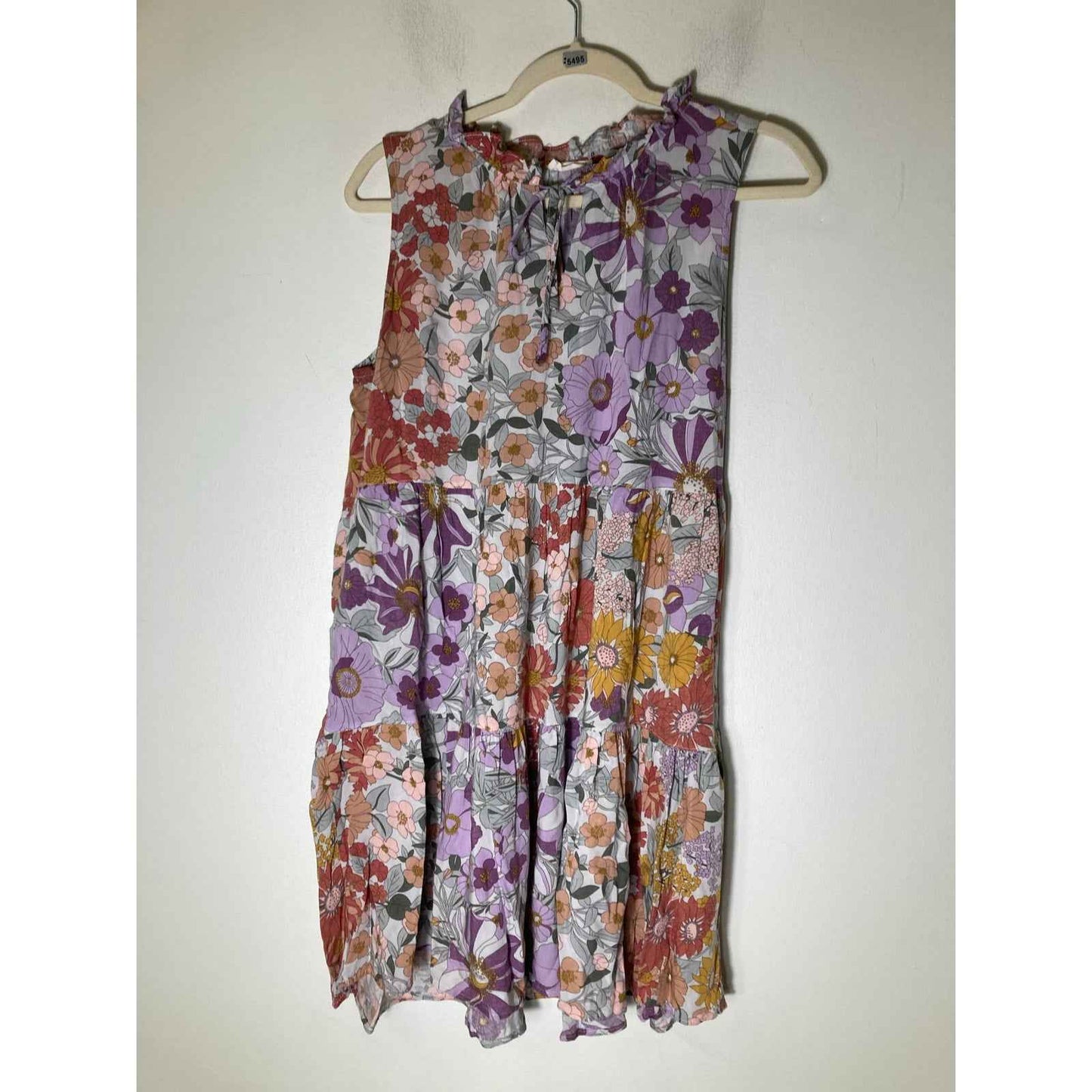 Kori Multicolor Floral Sleeveless Knee Length Tiered Dress Sz M