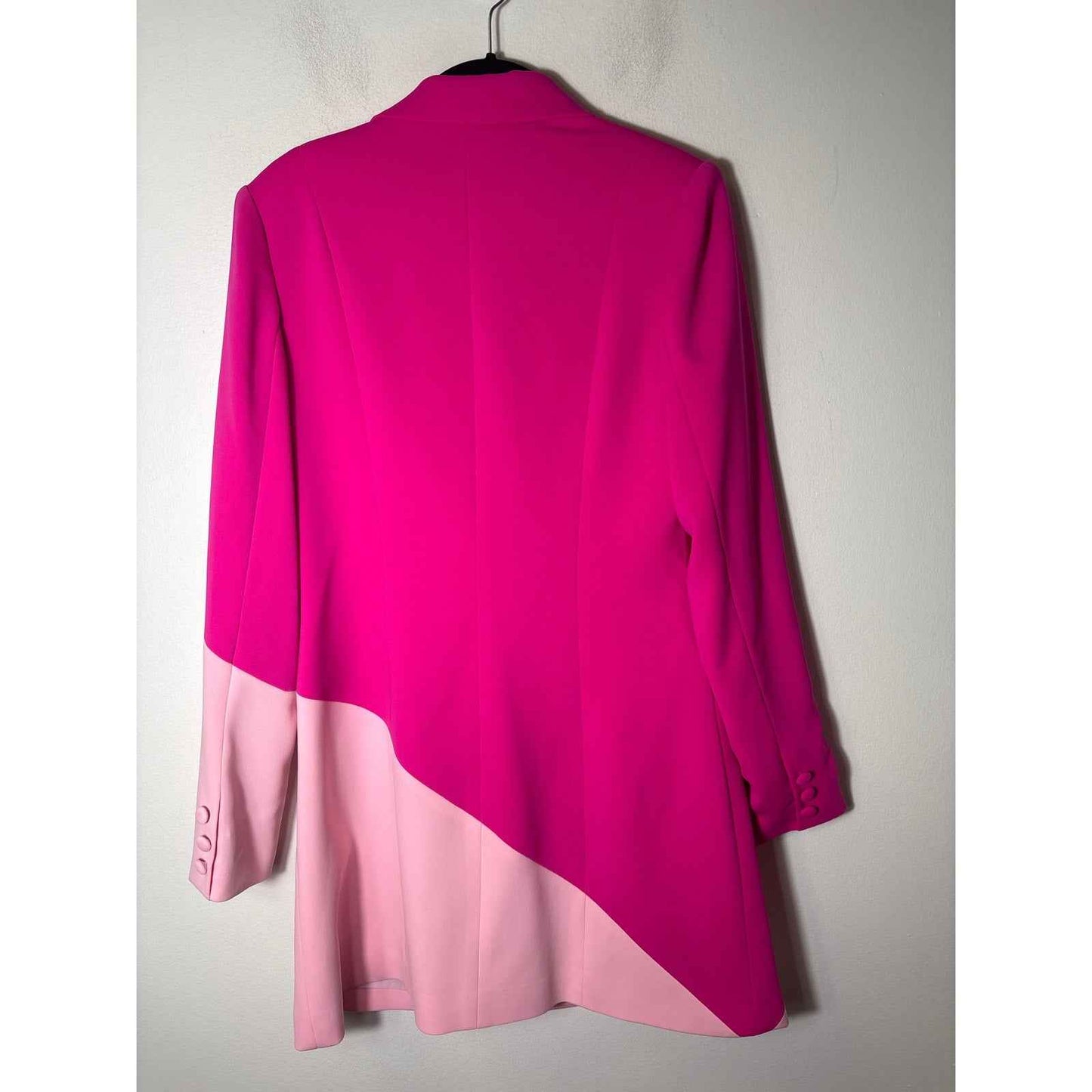 Jay Godfrey Hot Pink Color Block Long Sleeve Extra Long Blazer Sz 8