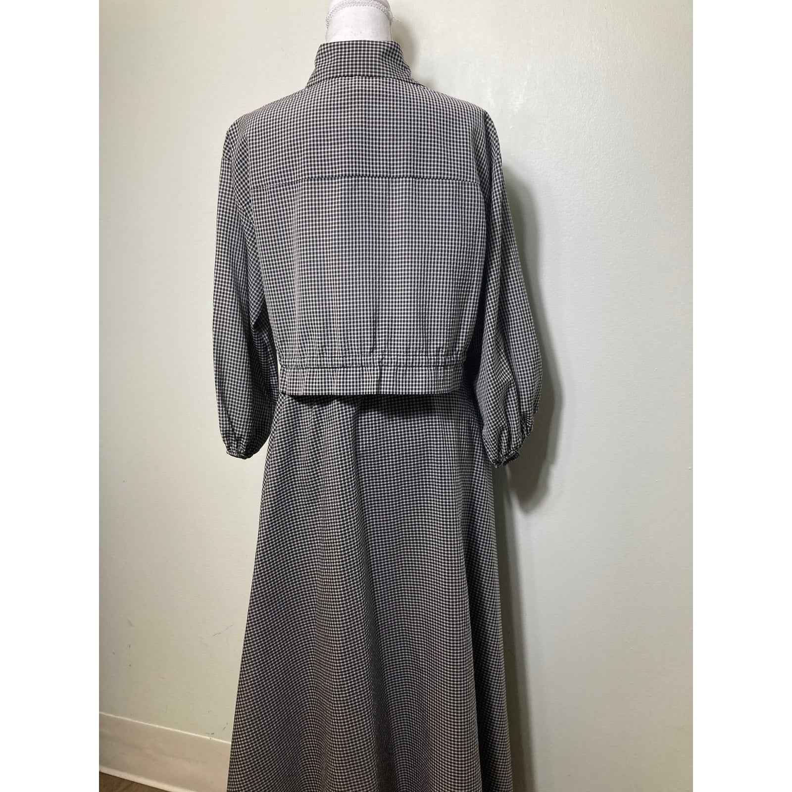 NWT Antonio Melani Black and White Check 2 Piece Long Sleeve Skirt Set Sz 0