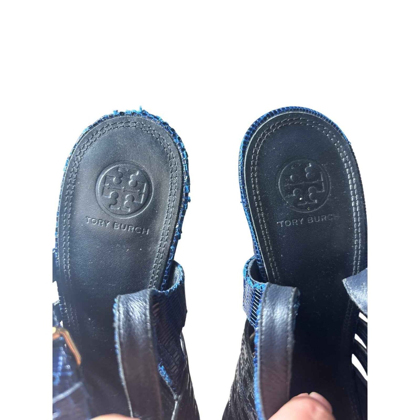 Tory Burch Navy and Black Platform Peep Toe High Heel Sandal Sz 8