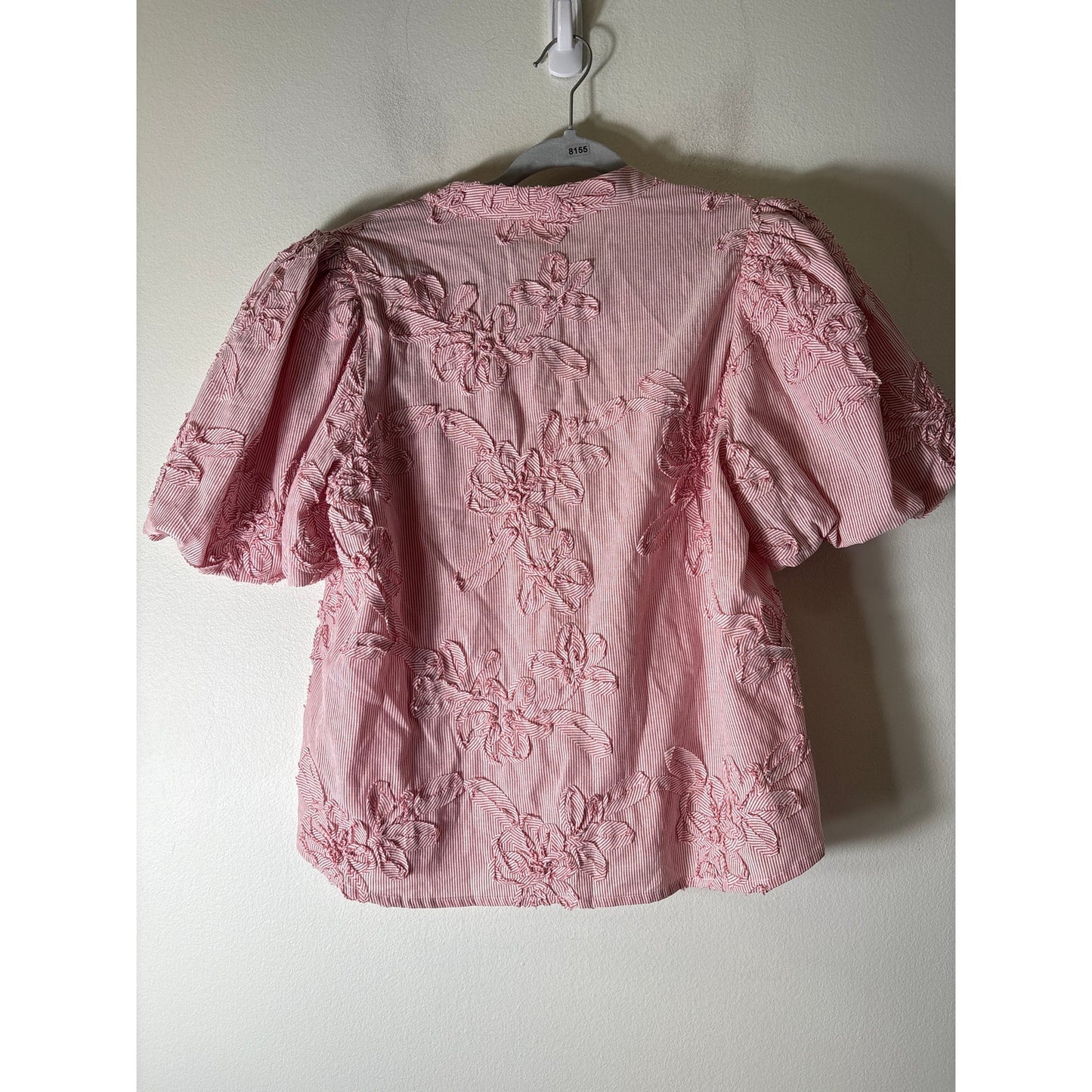 Entro Red and White Stripe Embellished Button Up Top Sz S