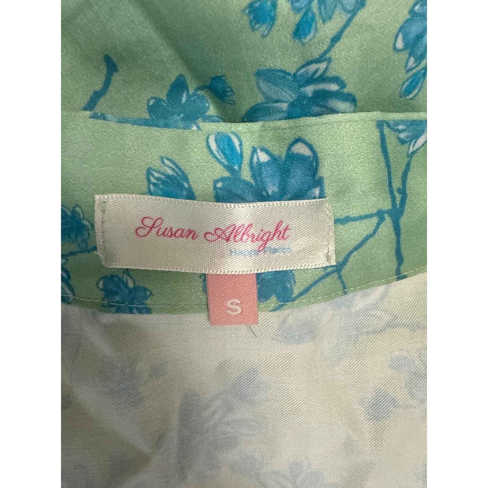Susan Albright Huntington Green adn Teal Floral Dress Sz S