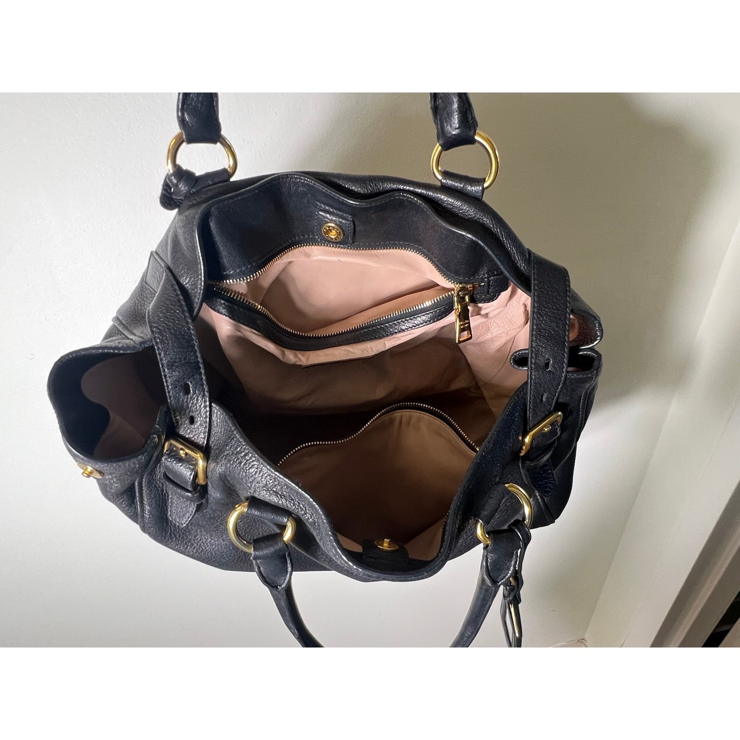 Prada Black Leather Expandable Tote Bag