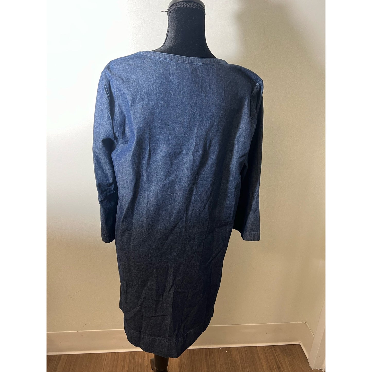NWT James Blue Chambray Ruffle Shift Dress Sz 14