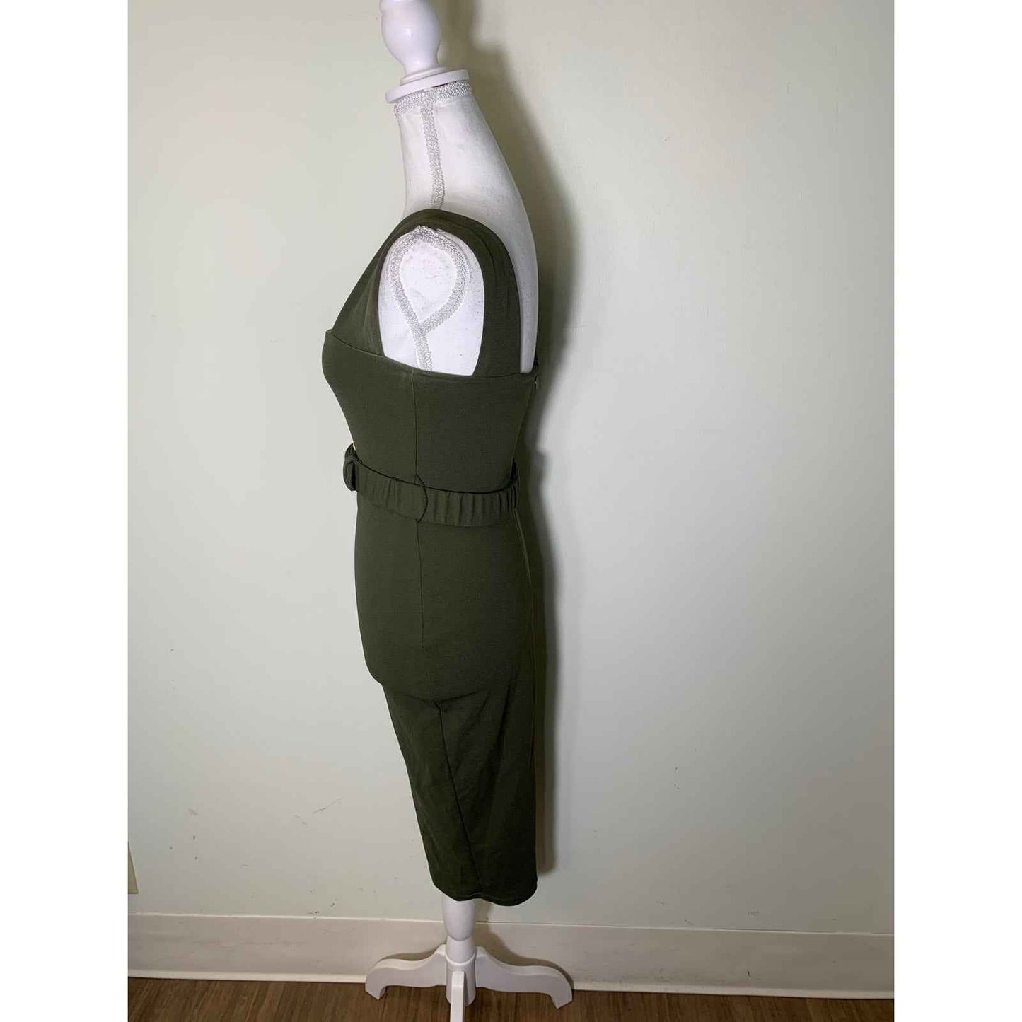 Nookie Dark Green Body Con Belted Midi Dress Sz S