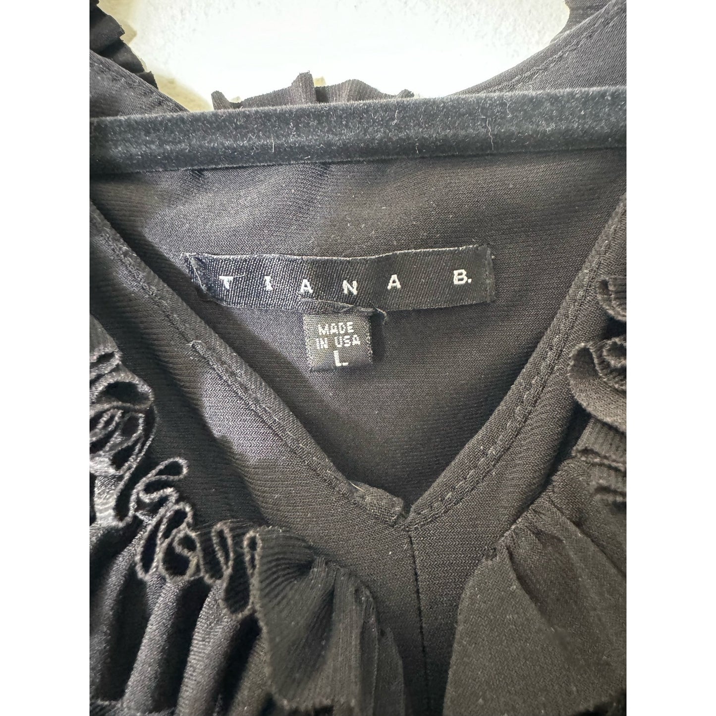 Tiana B. Black Sleeveless V Neck Knee Length Dress Sz L