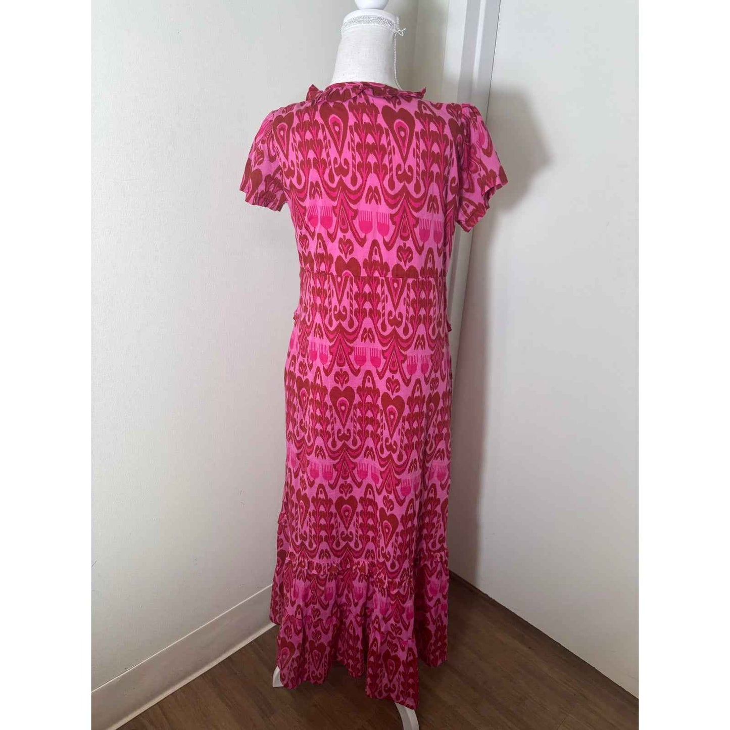 La Plage Pink and Red Ikat Maxi Dress Sz S