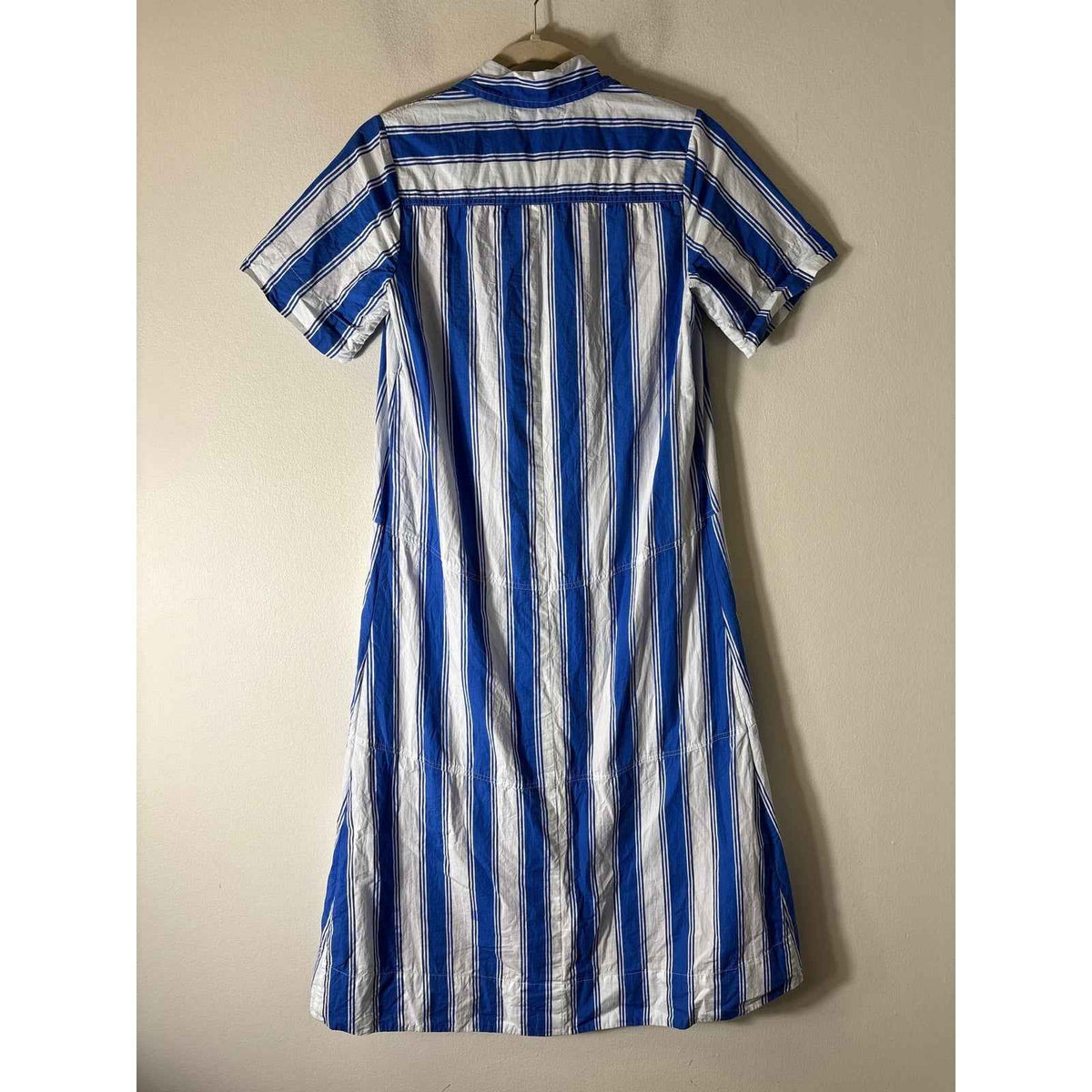 LIVRO Blue WHITE Stripe Cotton Short Sleeve button Up Maxi Dress Sz XS