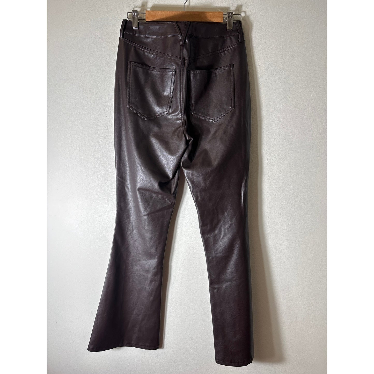 Veronica Beard Brown Faux Leather Beverly Skinny High Rise Flare Pants Sz 28