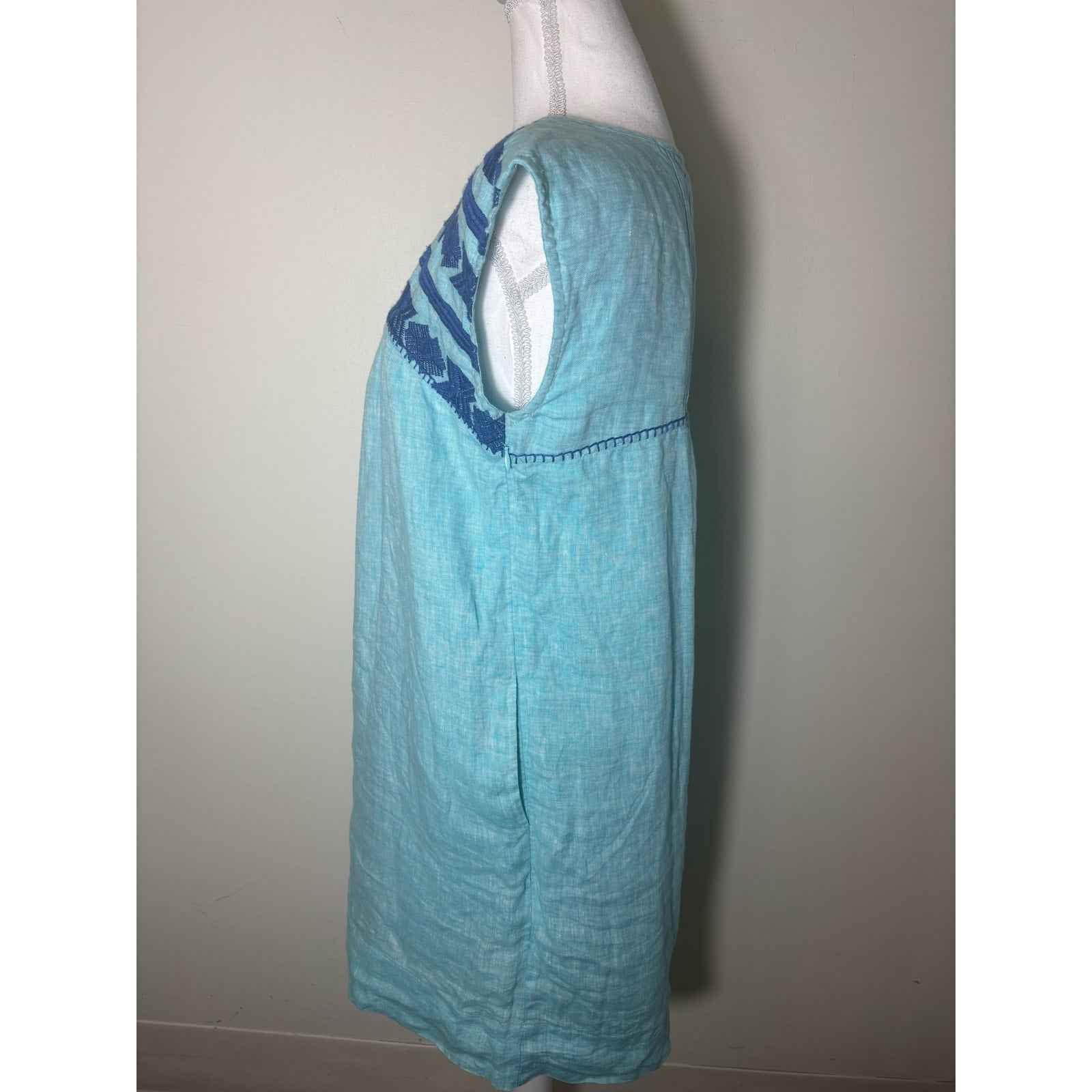 Roller Rabbit Teal Sleeveless Embroidered Linen Dress Sz XS