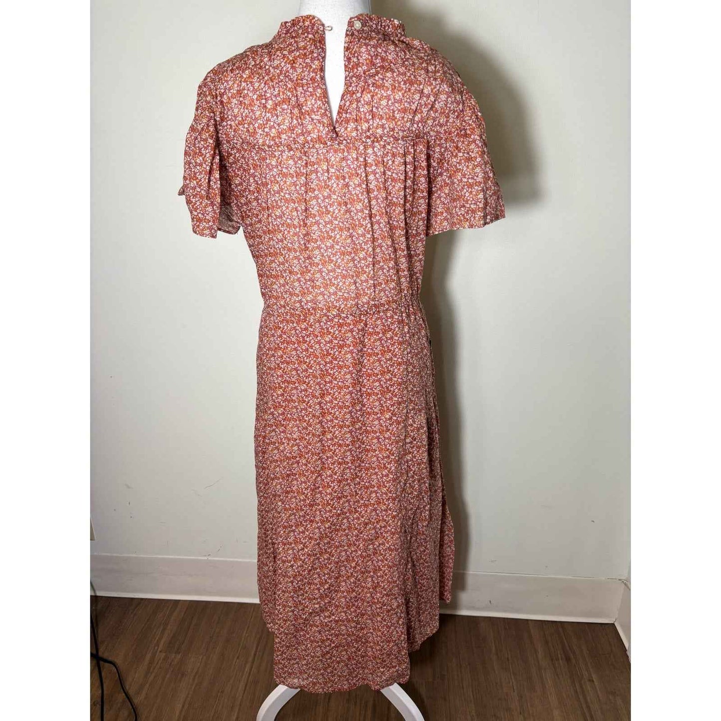 Travota Orange, yellow Floral Maxi Flutter Sleeve Dress Sz M