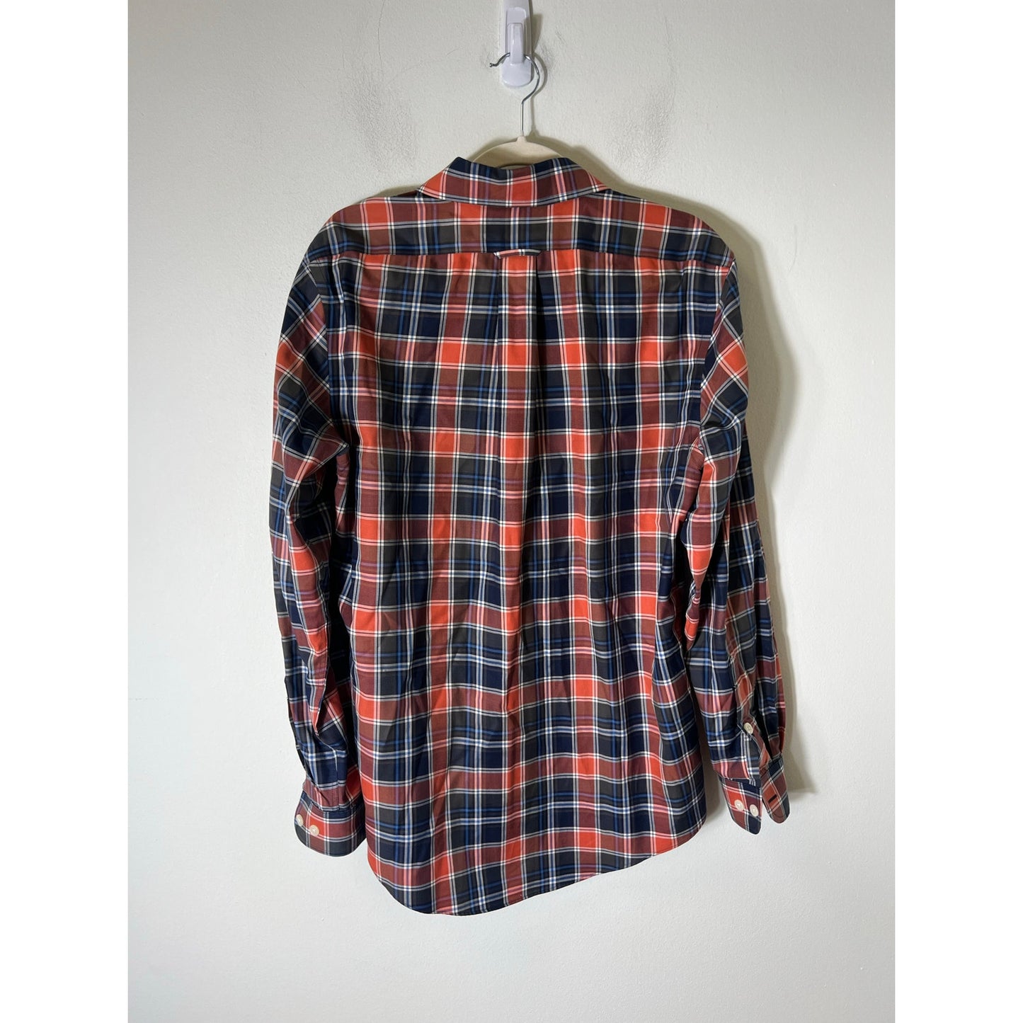 Orvis Men's Orange and Blue Plaid Long Sleeve Shirt Sz M