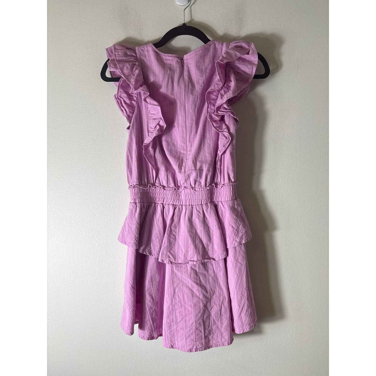 Girls Pleat Pink Flutter Sleeve Ruffle Knee Length Dress Sz 16