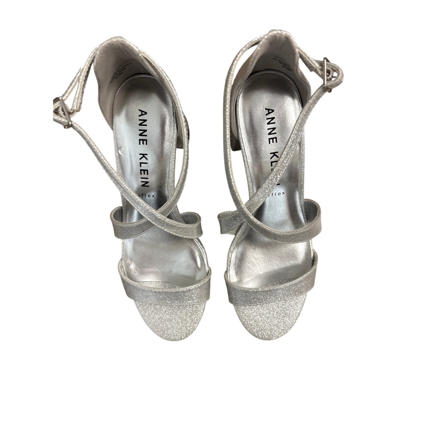 Anne Klein Silver Sparkle Block Heel Sandals Sz 8