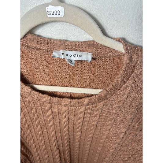 Moodie Reddish Tan Long Puff Sleeve Knit Sweater Sz S