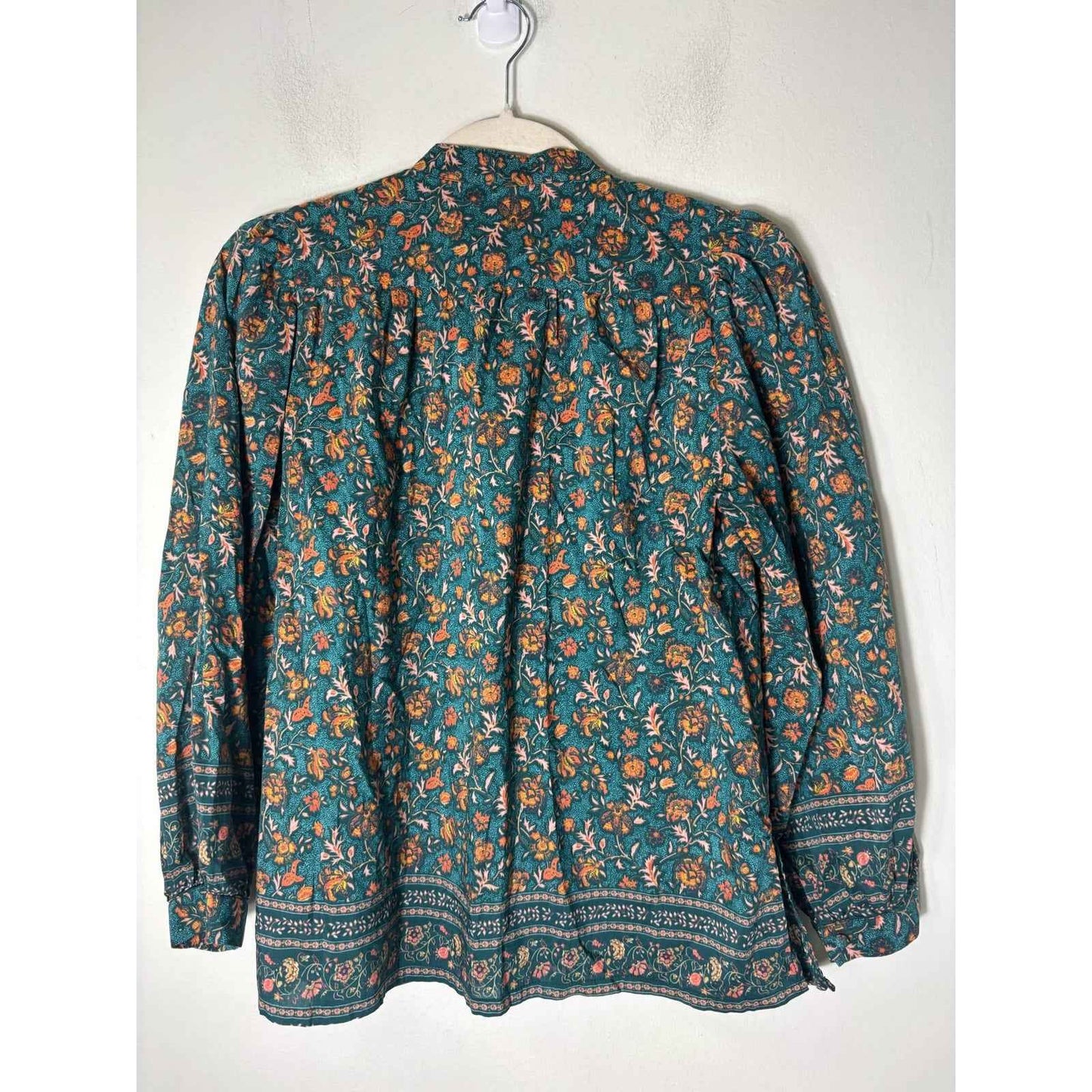 Travota Green and Orange Batik Print Cotton Shirt sz XS