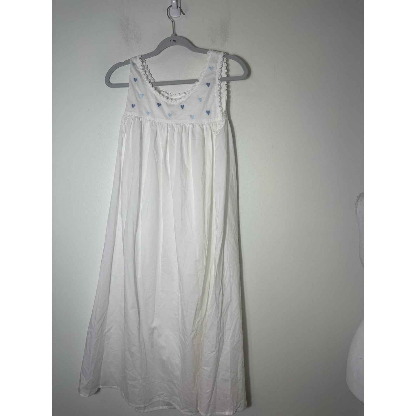 Lenora by Dina Yang White Blue Hearts Cotton Nightgown Sz S