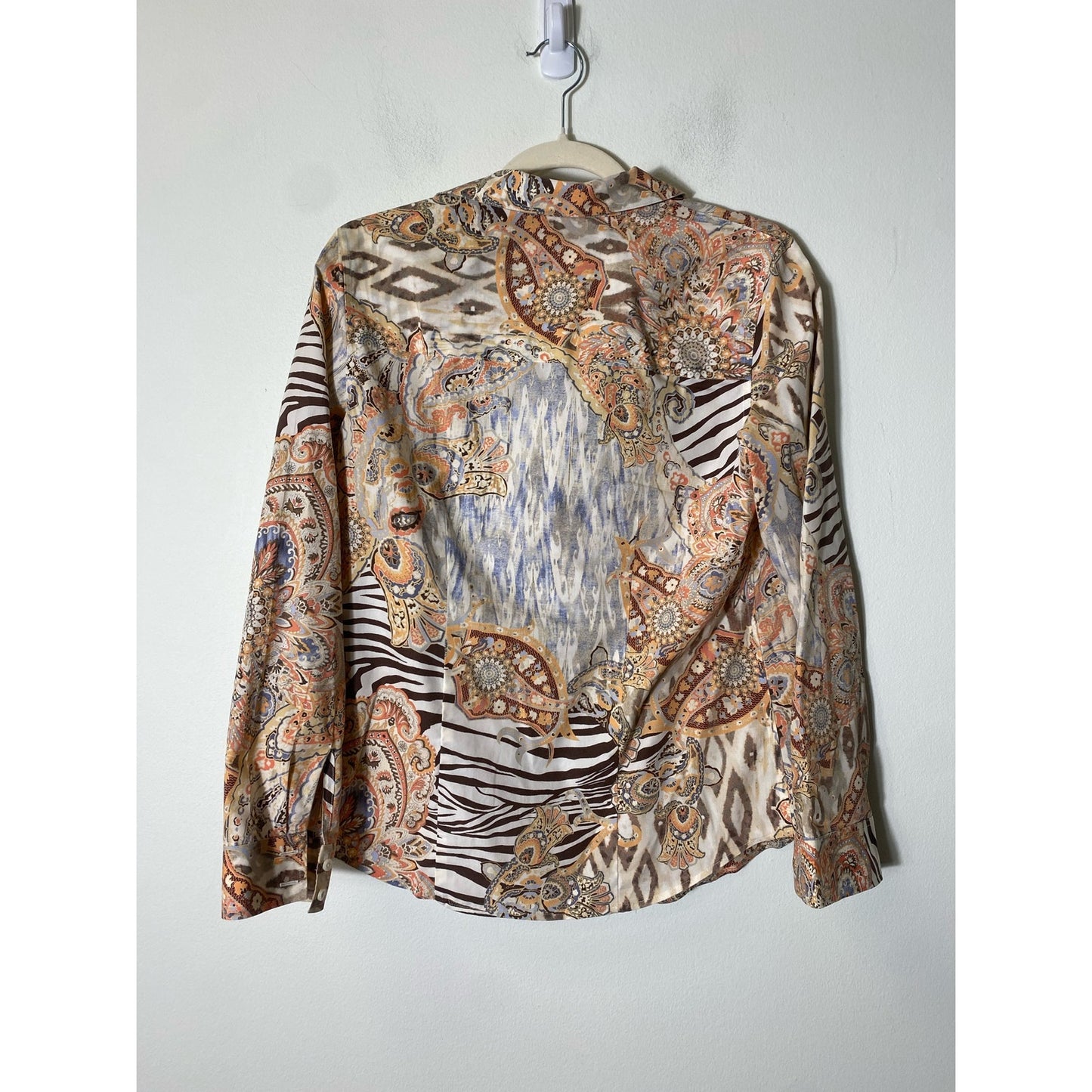 Chico's Tan Orange Print Long Sleeve Button Up Shirt Sz 0 (4)